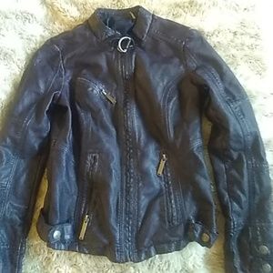 Navy blue leather-like moto jacket sz xs